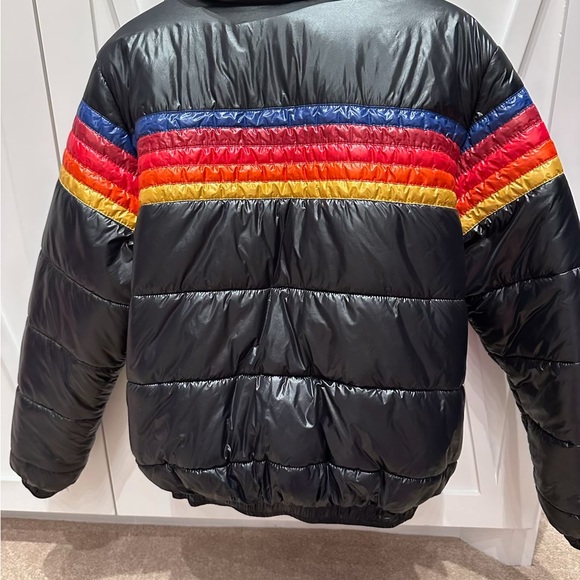 5 STRIPE LUXE APRES PUFFER JACKET - GLOSSY BLACK - Aviator Nation - Picture 2 of 5